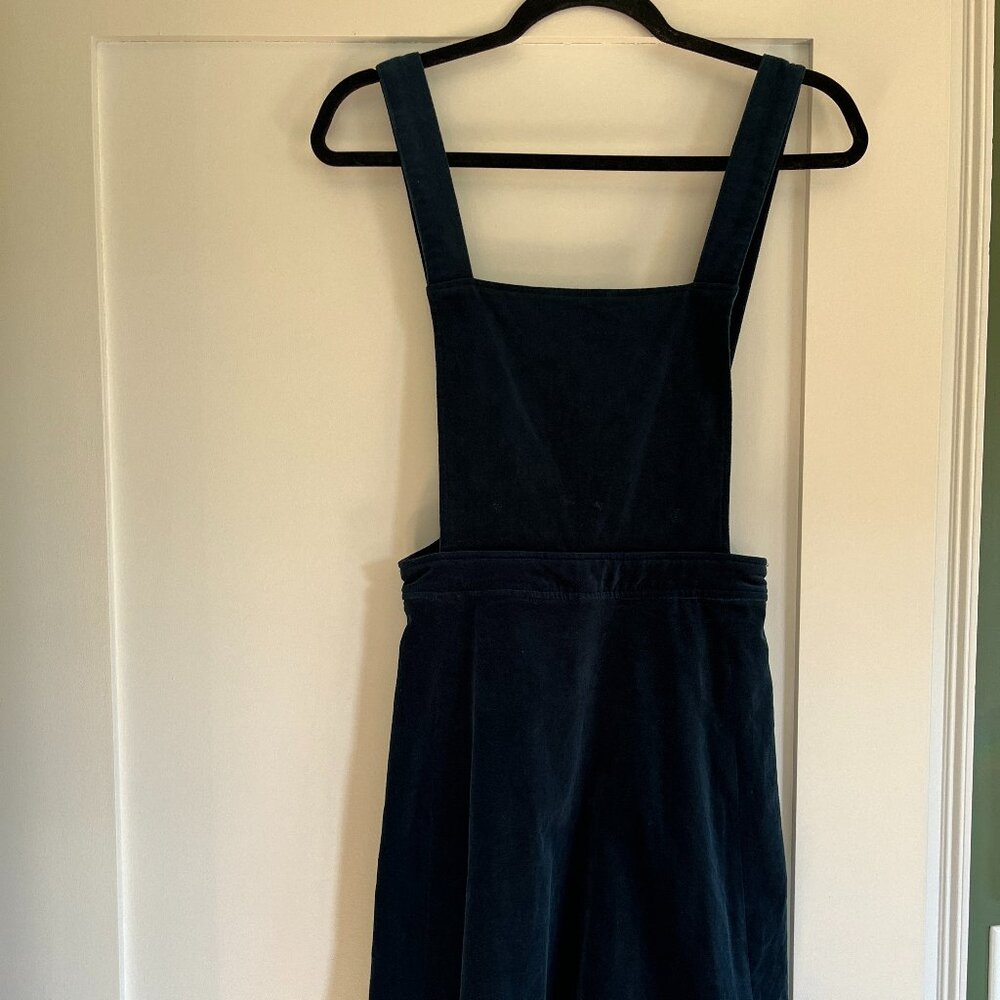 Modcloth Velvet A-Line Apron Bib Dress in Dark Blue/Teal